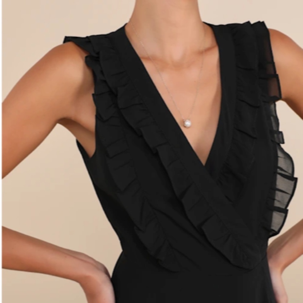LULU's Wedding Bridesmaid Elegant Sophisticated CHic Romantic Ruffles Wrap Dress - Picture 4 of 5